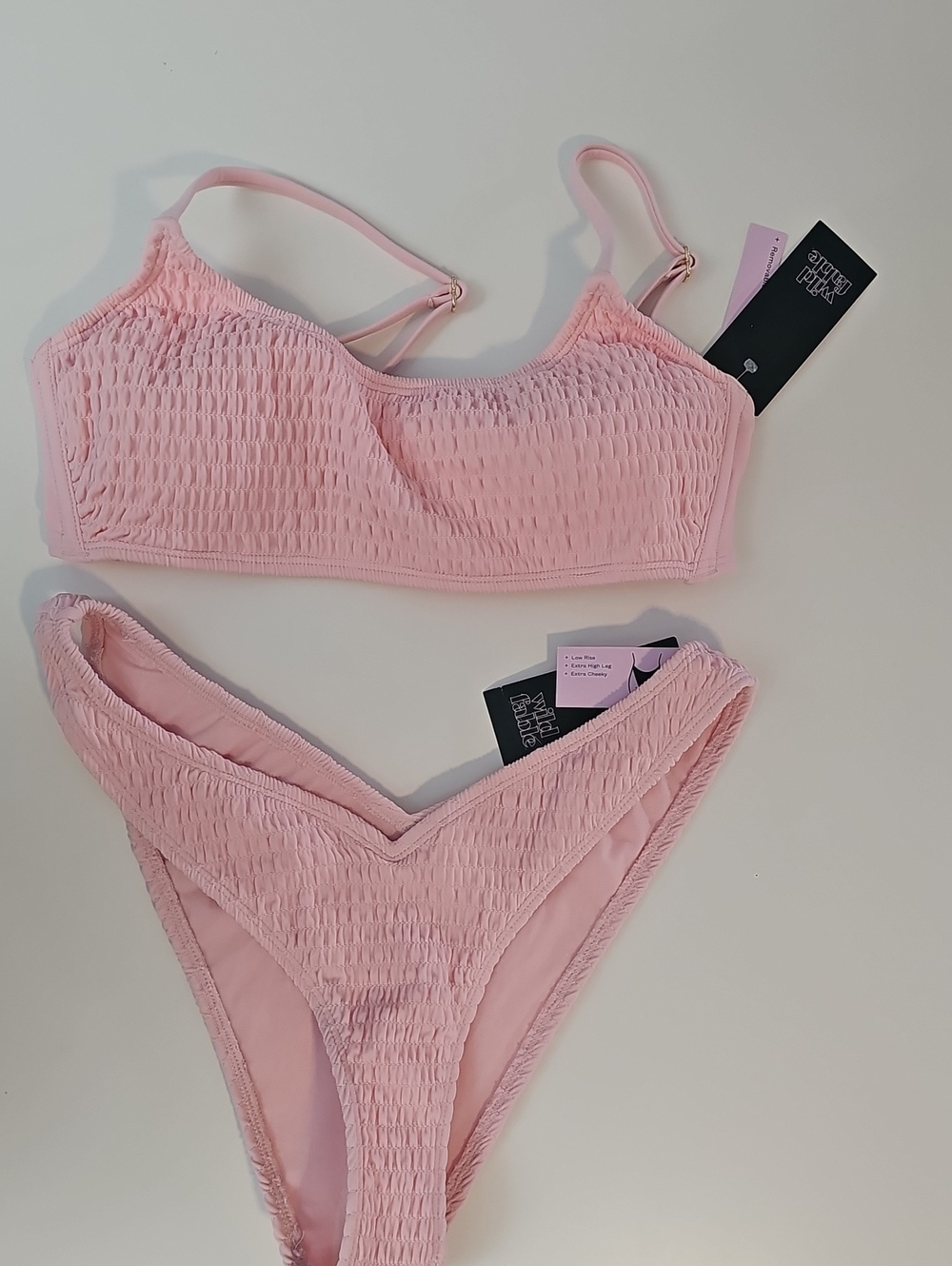 Wild Fable Women's M Light Pink Smocked Bikini Set with Bralette Style Top